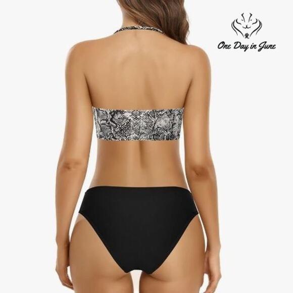 Shekini Halter Cutout Snake Skin Bikini Swimsuit Size M - Picture 2 of 6